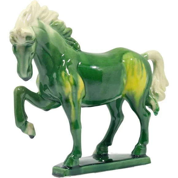 Ceramic Horse Sculpture 8 inch Hand Made Tang Tri-Color Cultural Art Piece Green - Picture 3 of 6
